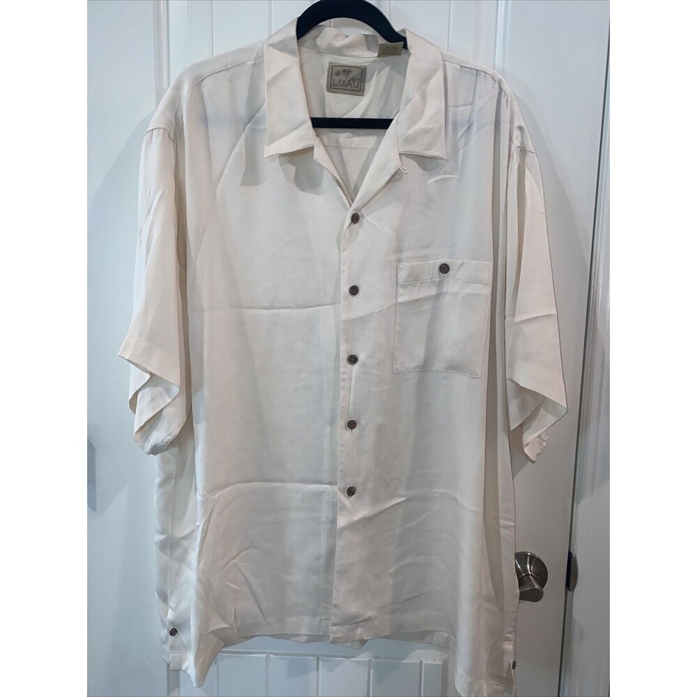 Luau Silk  shirt mens XL Soft cream luxury coastal vacation short sleeve